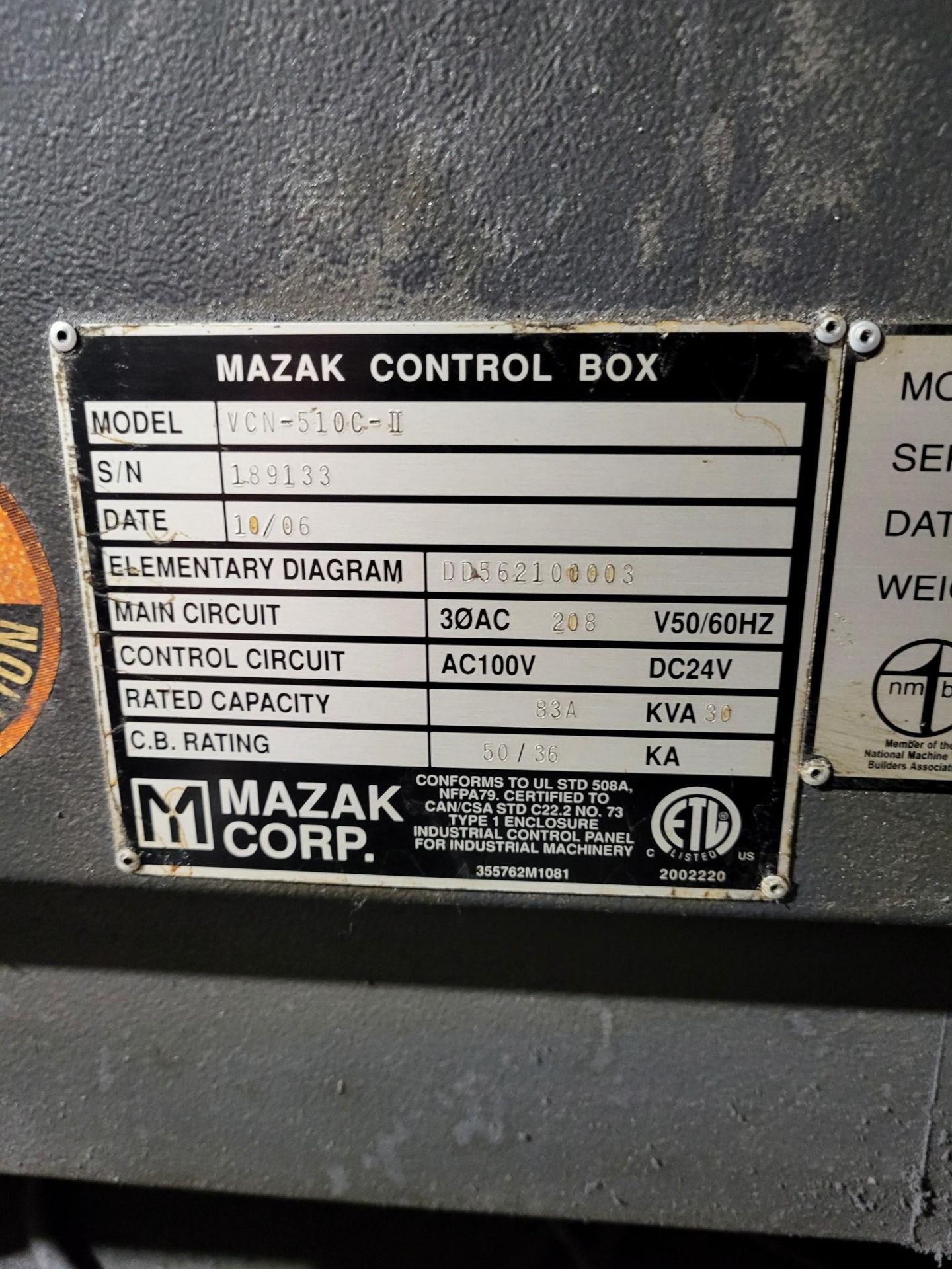 2006 MAZAK NEXUS VCN 510C-II CNC VERTICAL MACHINING CENTER - Image 12 of 14