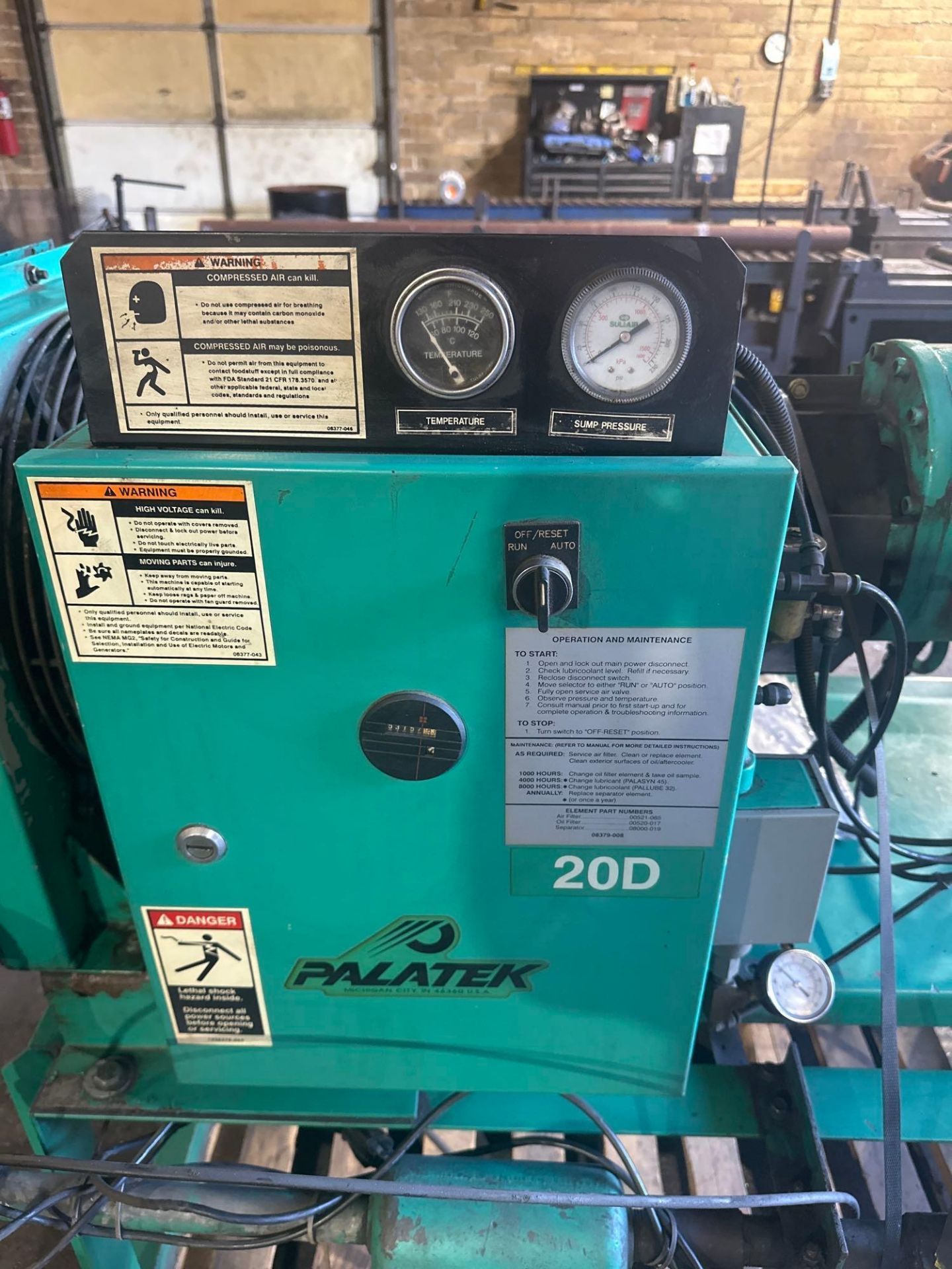 SULLIVAN/PALATEK 20 HP AIR COMPRESSOR AND AIR DRYER - Image 7 of 14