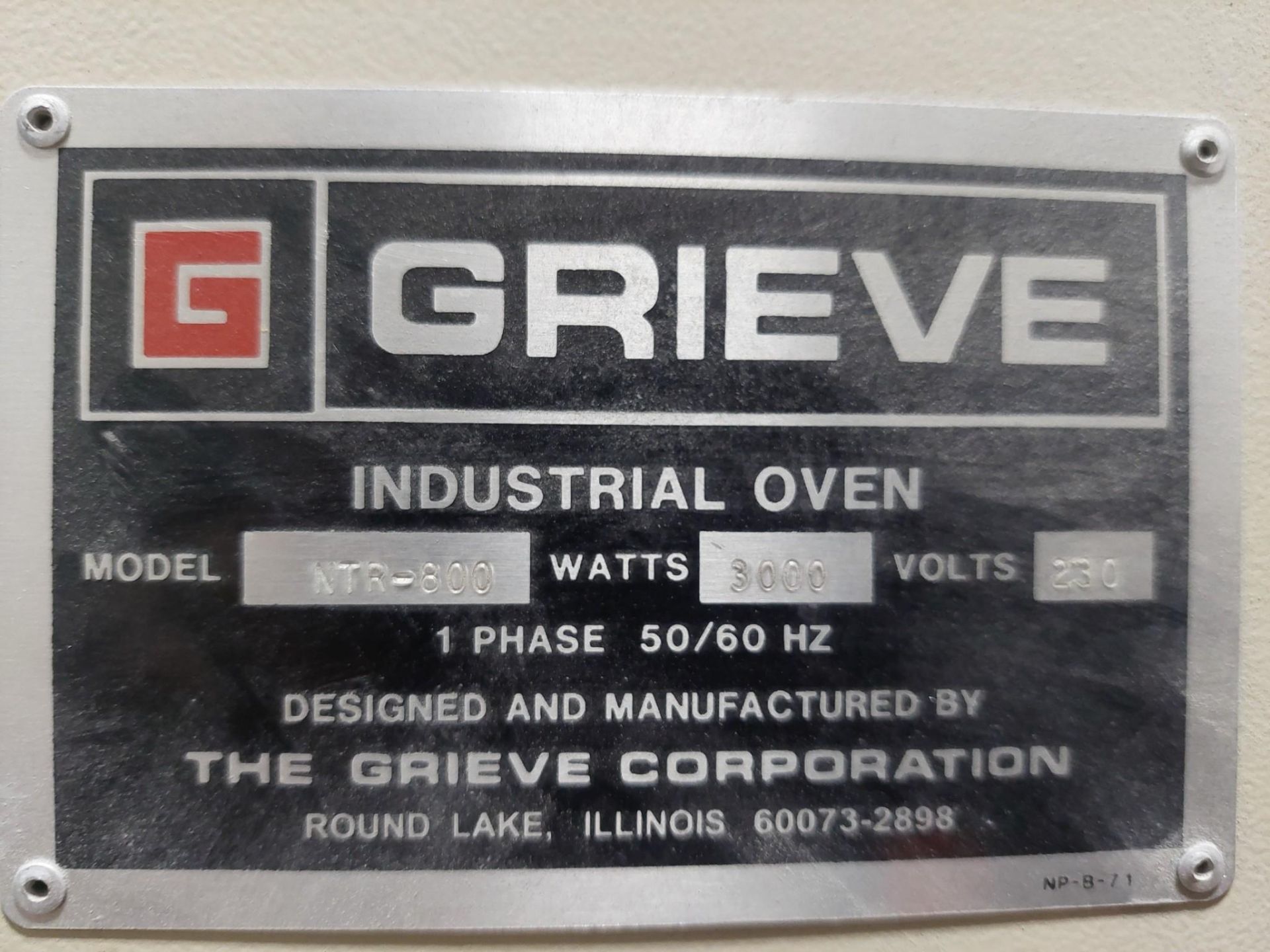 GRIEVE MODEL NTR-800 INDUSTRIAL OVEN - Image 12 of 12