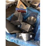 CRATE OF STAINLESS CRAB PICKING BASKETS & MISCELLANEOUS STAINLESS PLATES/PANS