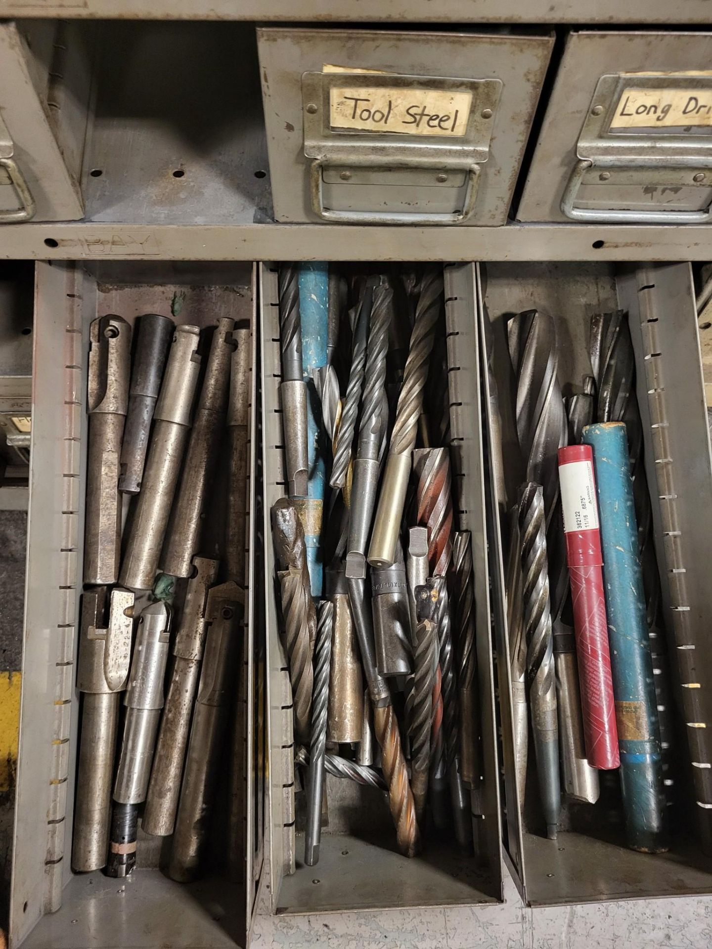 SHELVES OF ASSORTED TOOLING, END MILLS, DRILLS, TAPS - Image 10 of 38