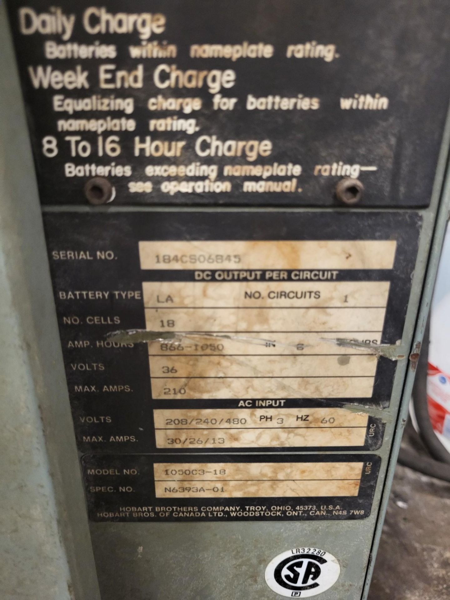 HOBART ACCU FORKLIFT BATTERY CHARGER - Image 5 of 5