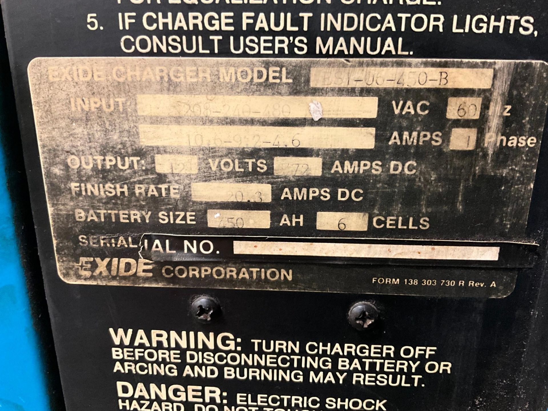 EXIDE ES1-06-450-B SYSTEM 1000 INDUSTRIAL FORKLIFT BATTERY CHARGER - Image 7 of 7