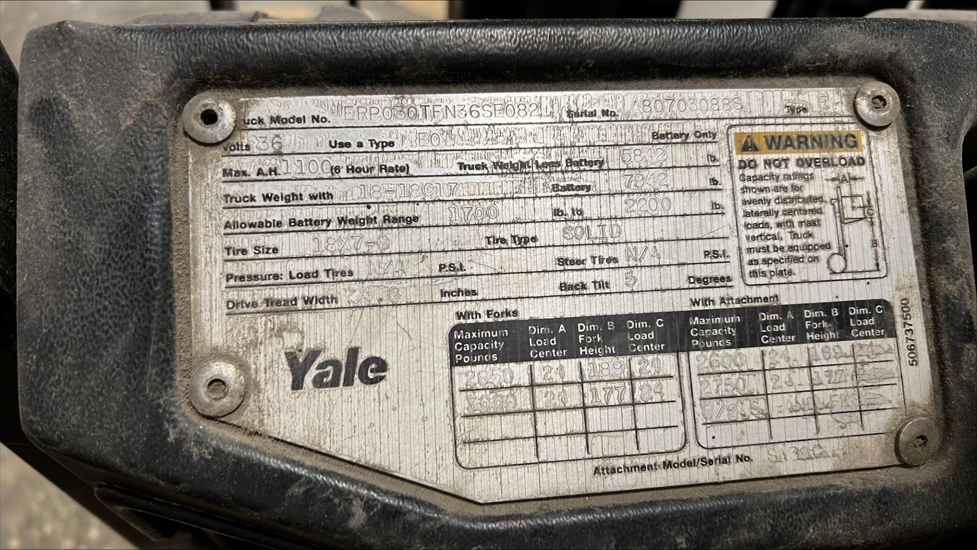 YALE ELECTRIC FORKLIFT - Image 2 of 2