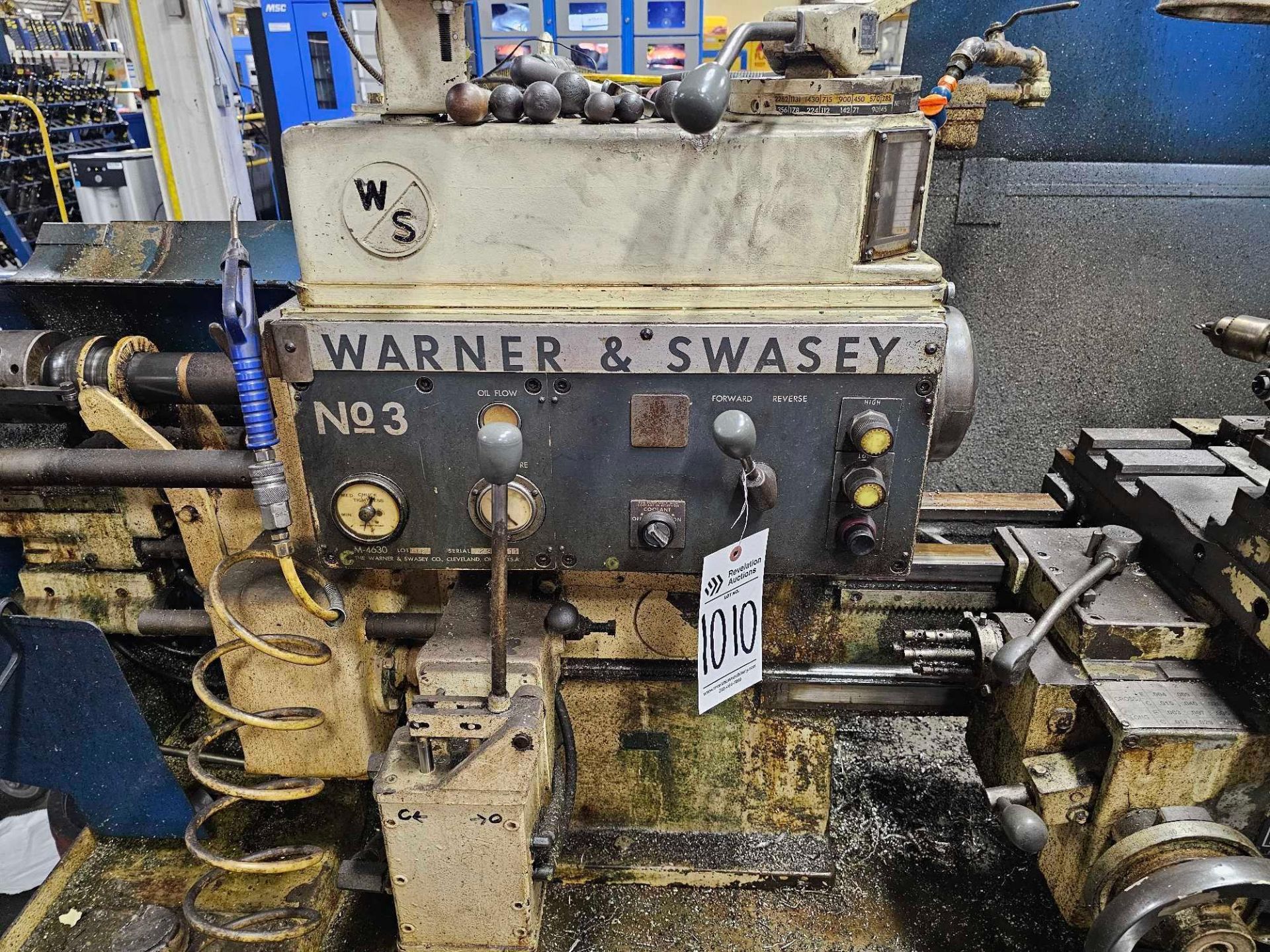 WARNER & SWASEY ENGINE LATHE WITH BENCH AND CONTENTS - Image 3 of 22