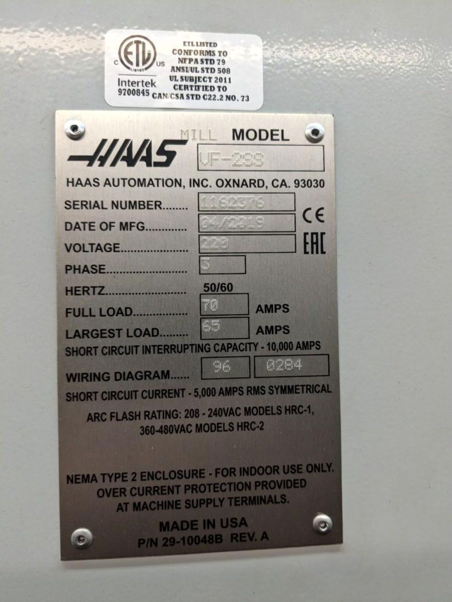 HAAS VF-2SS VMC, 2019 - HIGH SPEED MACHINING, RIGID TAPPING, TSC READY - Image 10 of 10