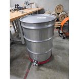 STAINLESS STEEL DRUM W/ DRAIN PORT, ON CASTERS