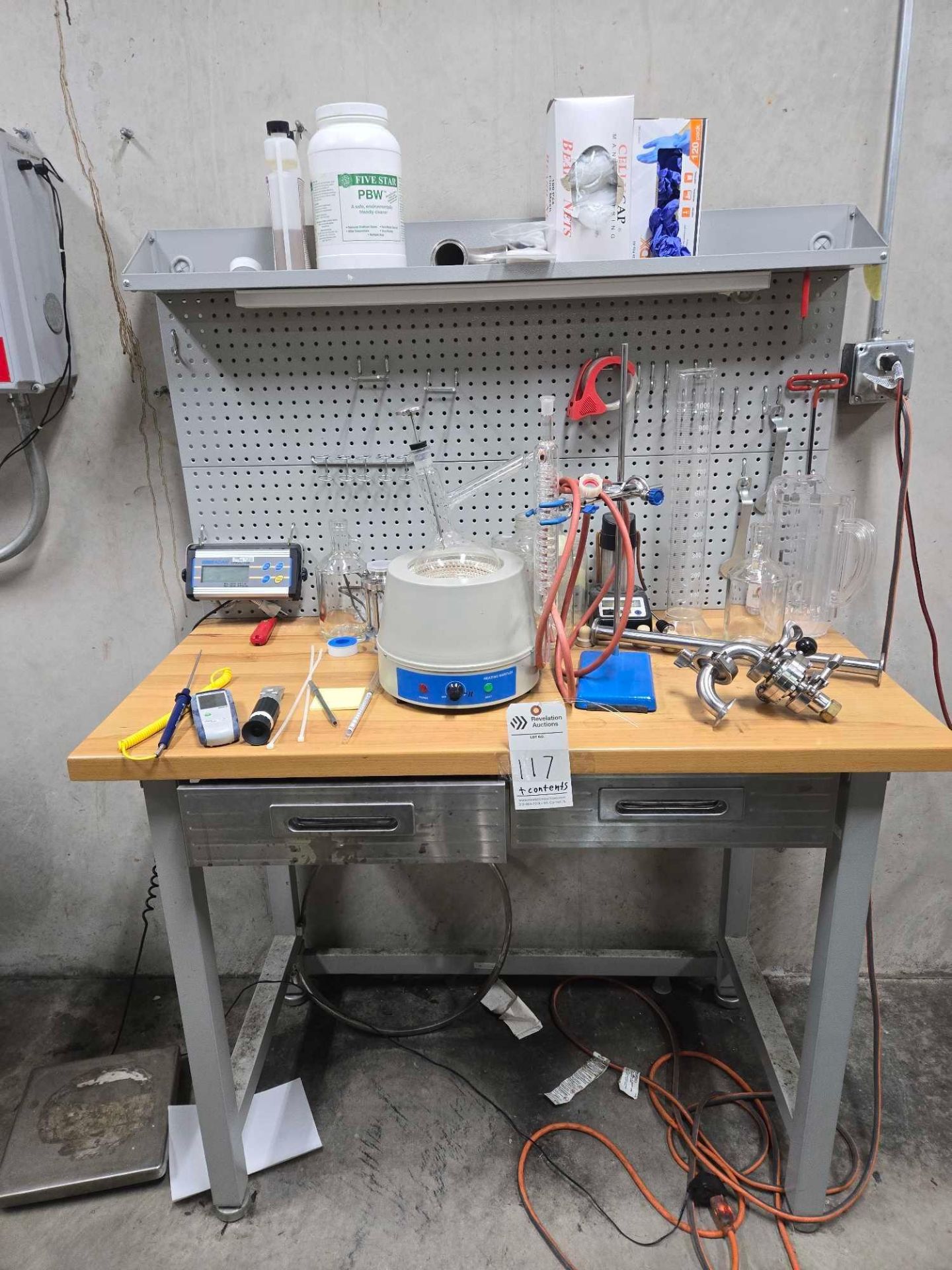WORK CABINET AND ALL CONTENTS. TESTING AND MEASURING EQUIPMENT