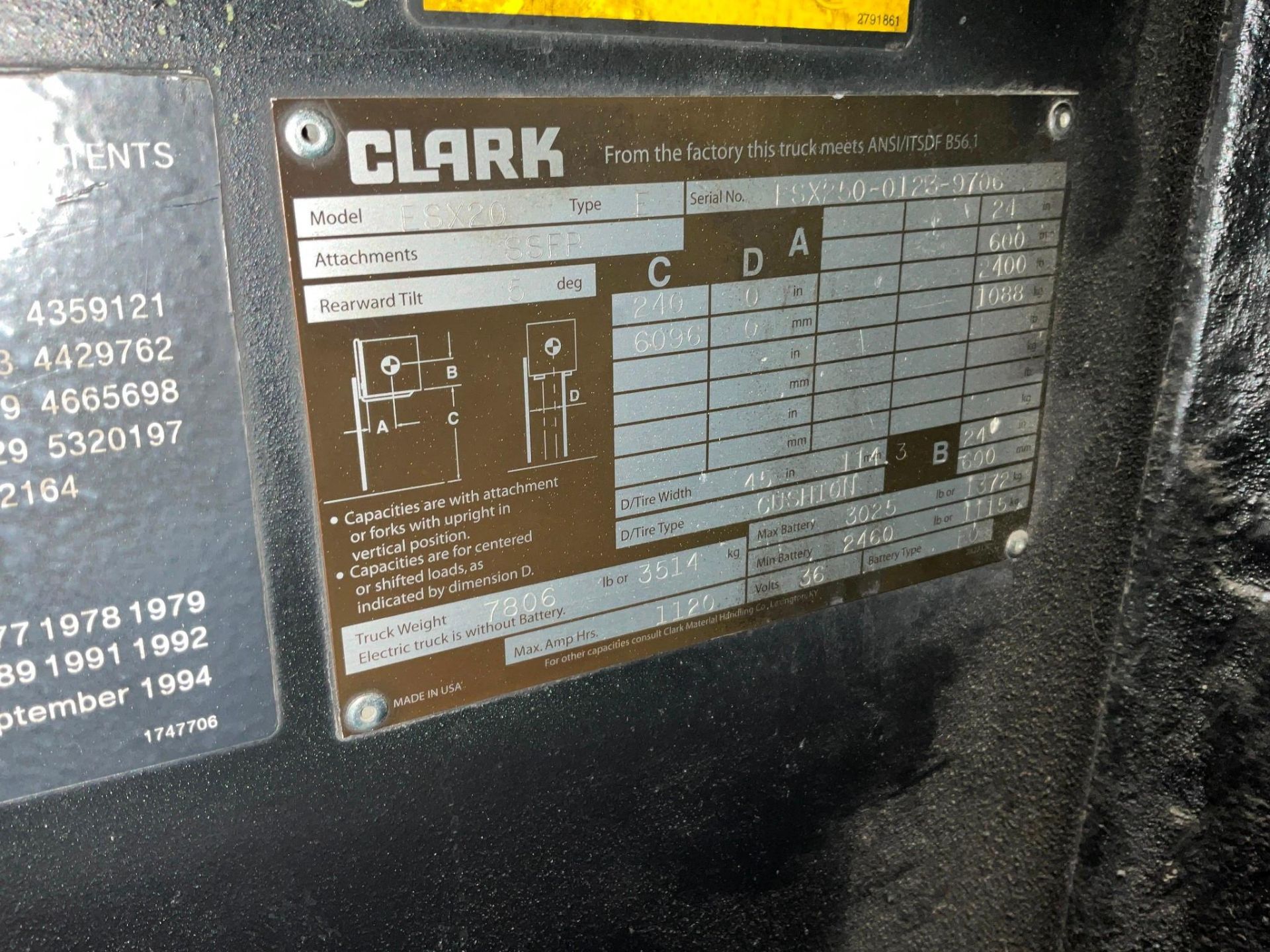 CLARK ESX 20 2400 LBS ELECTRIC FORKLIFT - Image 8 of 10