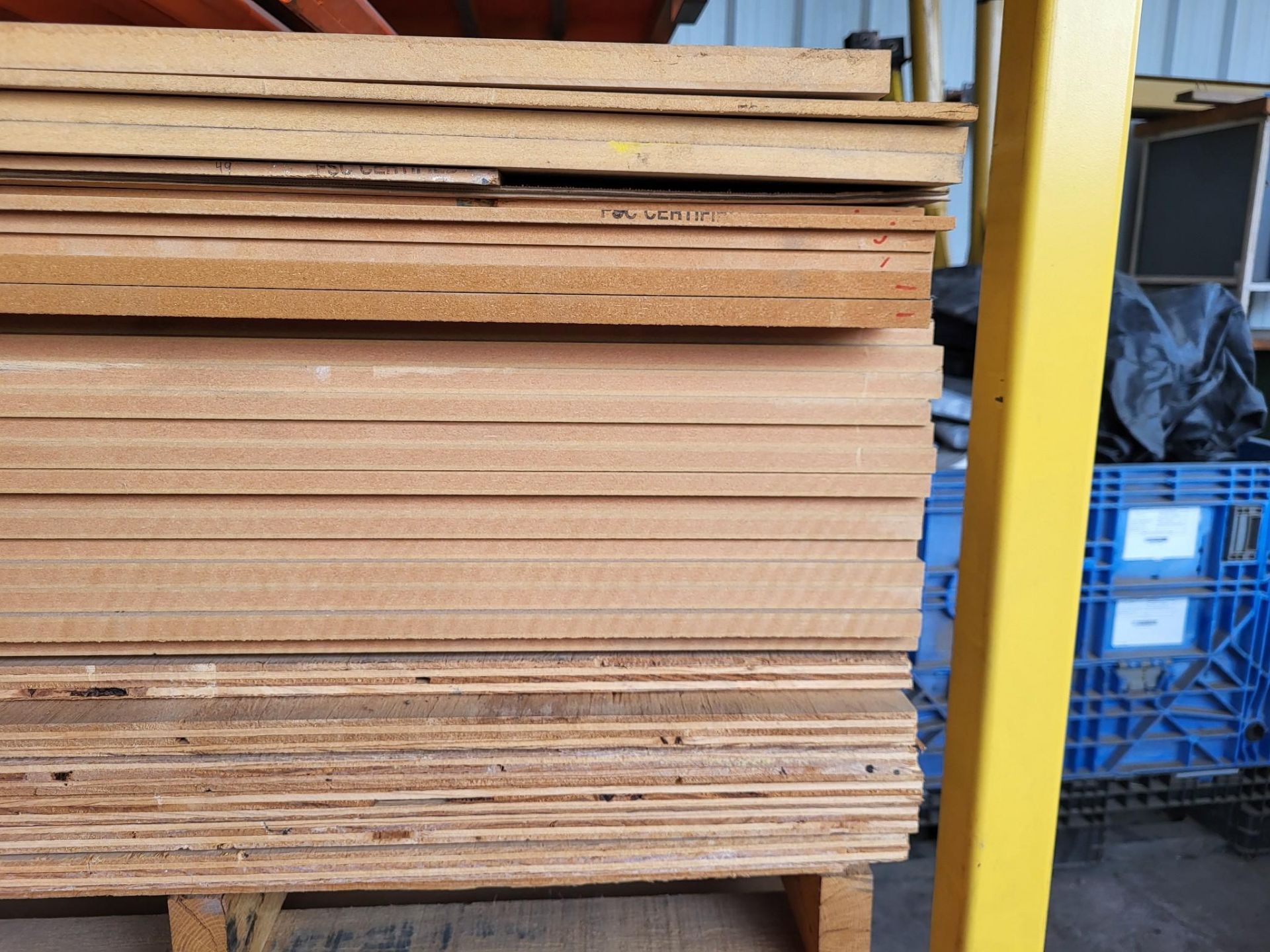 LARGE LOT OF MDF MATERIAL, WITH MATERIAL STORAGE RACK - Image 8 of 8