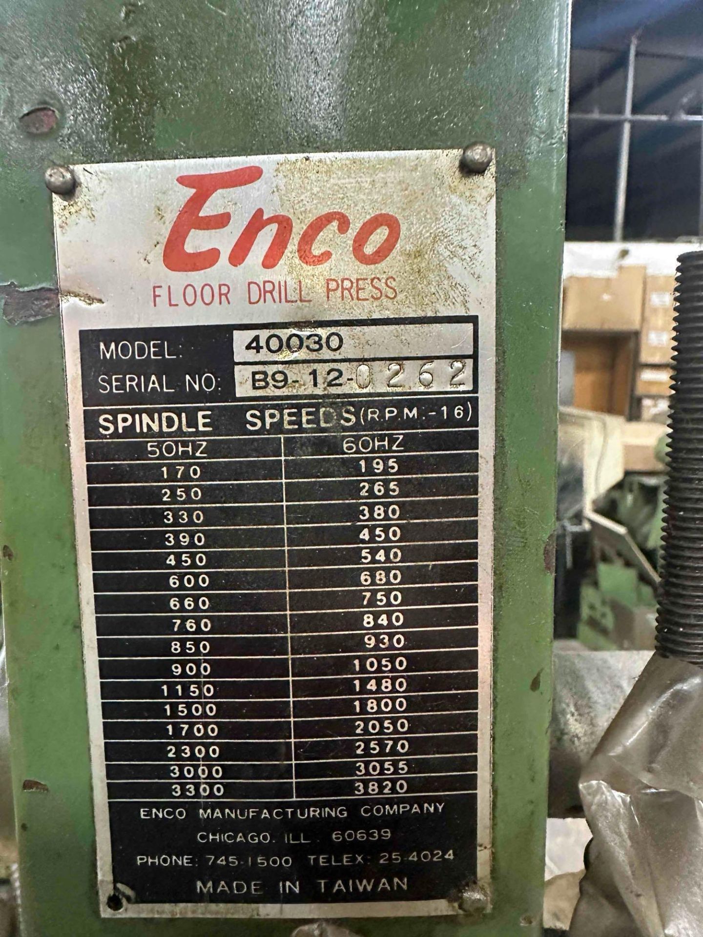 ENCO MODEL 40030 FLOOR DRILL PRESS - Image 6 of 6