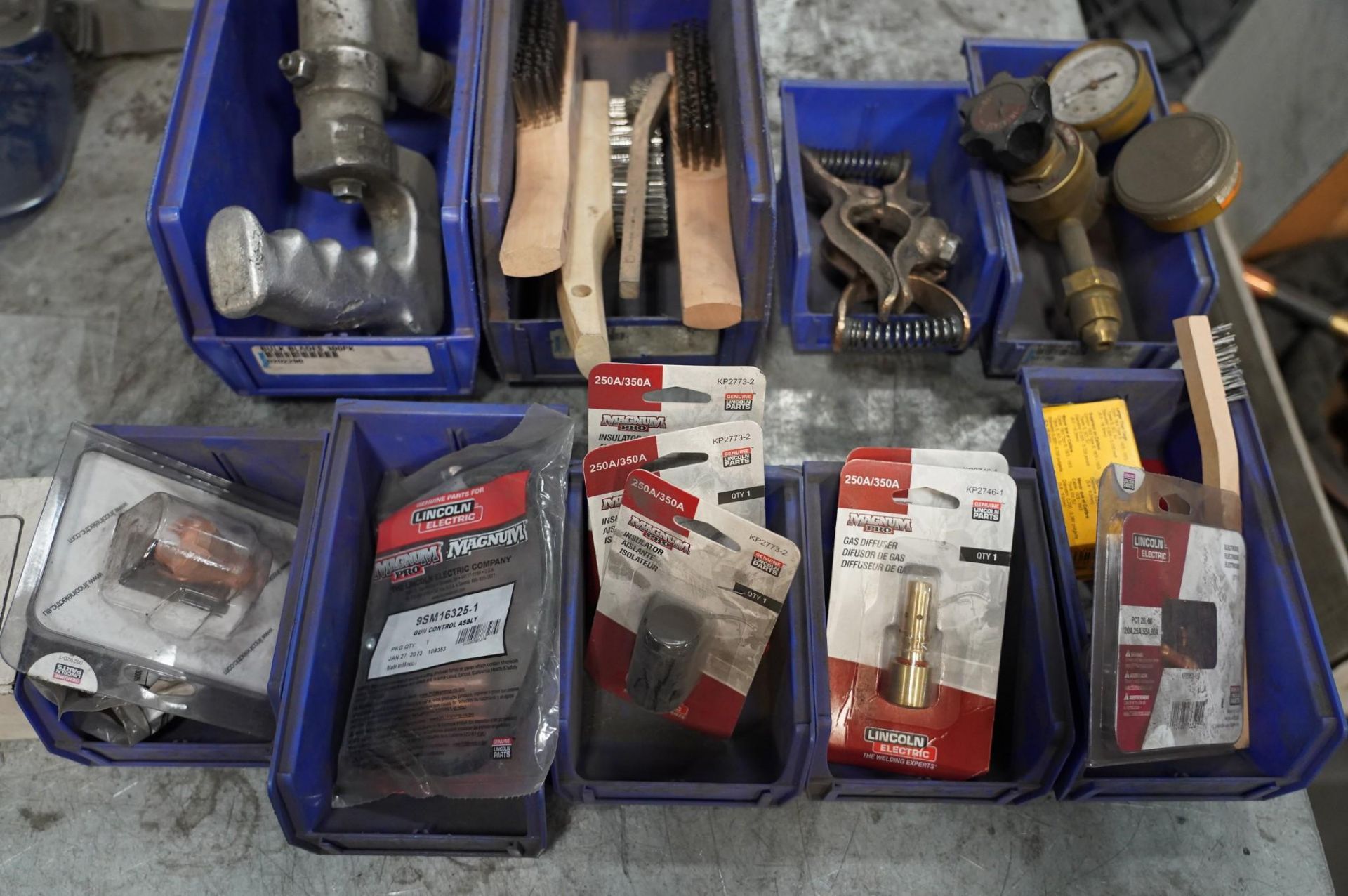 (9) SMALL TOTES OF ASSORTED WELDING SUPPLIES - Image 3 of 3
