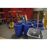 (14) TRASH CANS, (4) CLEANING RACKS