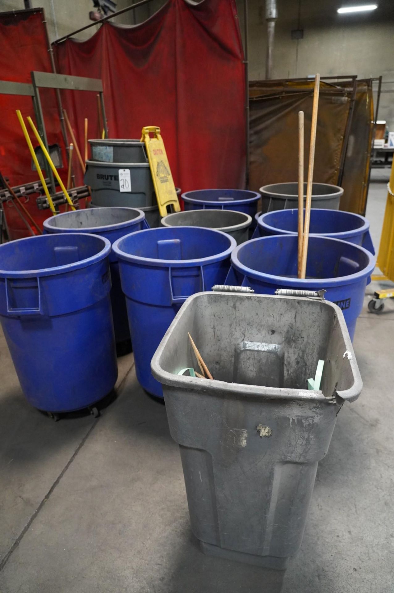 (14) TRASH CANS, (4) CLEANING RACKS - Image 3 of 5