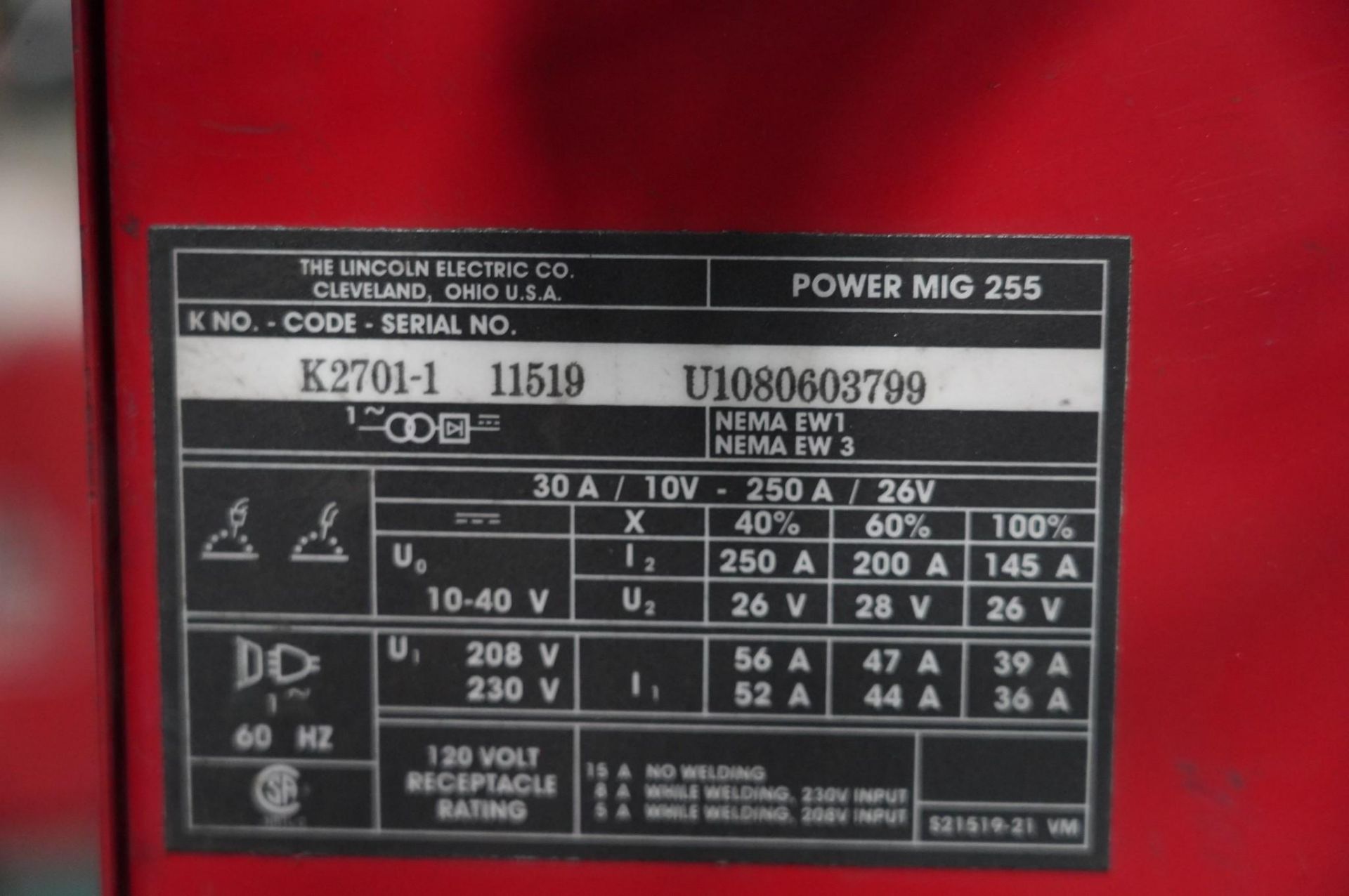 LINCOLN ELECTRIC 255XT POWER MIG WELDER INPUT VOLTS 230/460/575