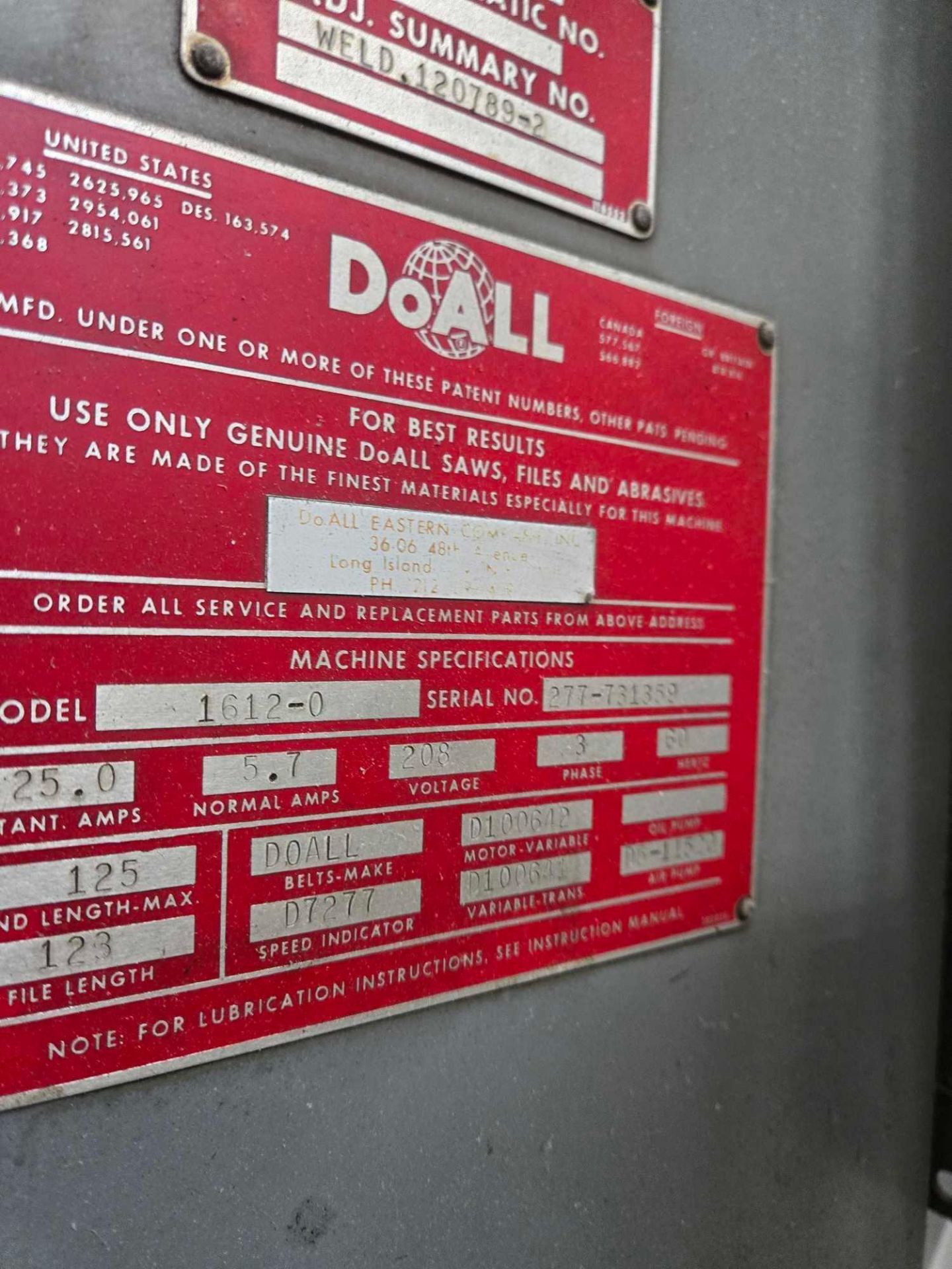 DOALL MODEL 1612-0 DBW-15 BAND SAW - Image 14 of 18