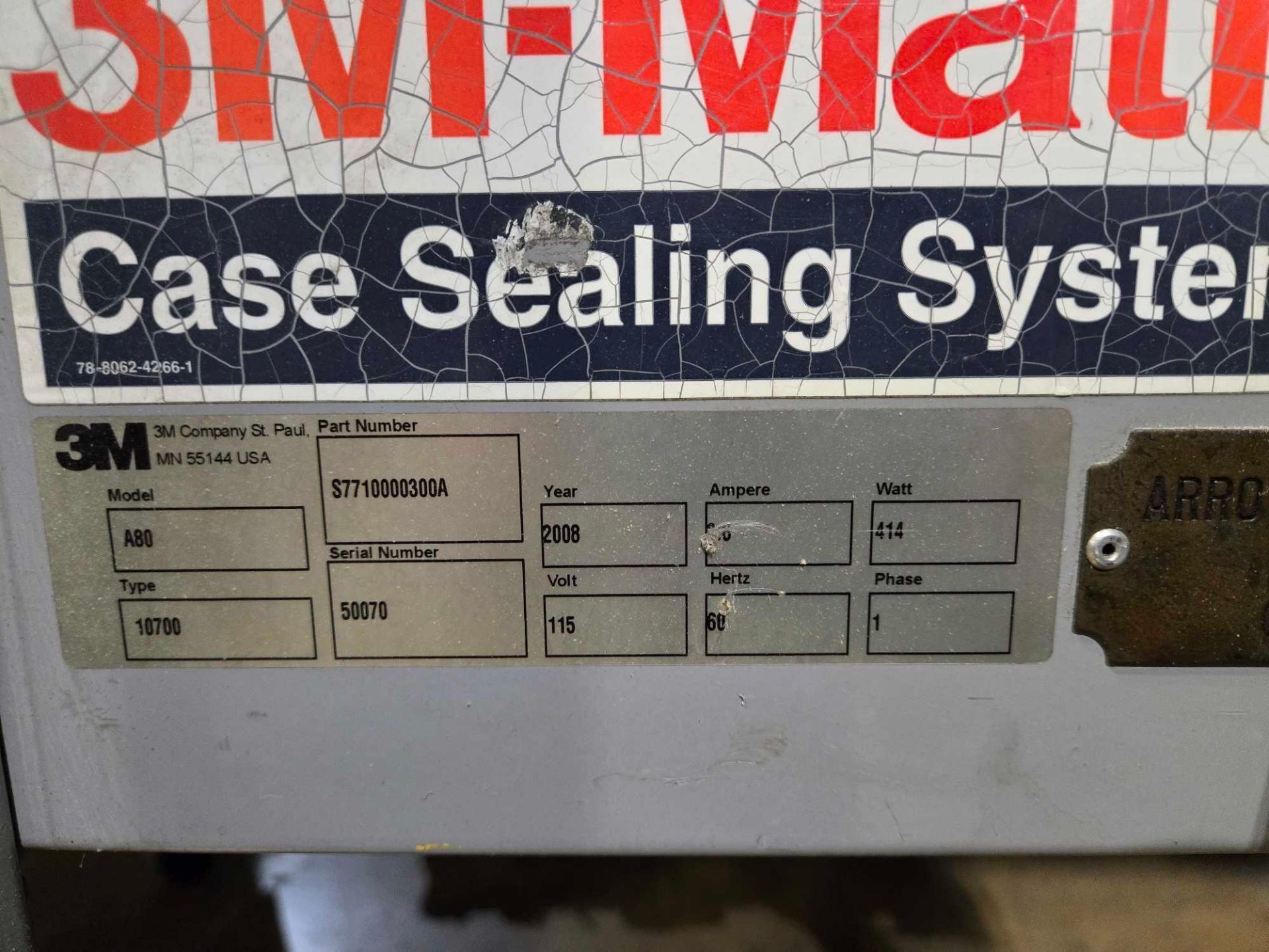 3M-MATIC A80 CASE SEALING SYSTEM MFG. 2008 SN: 50070 - Image 12 of 12