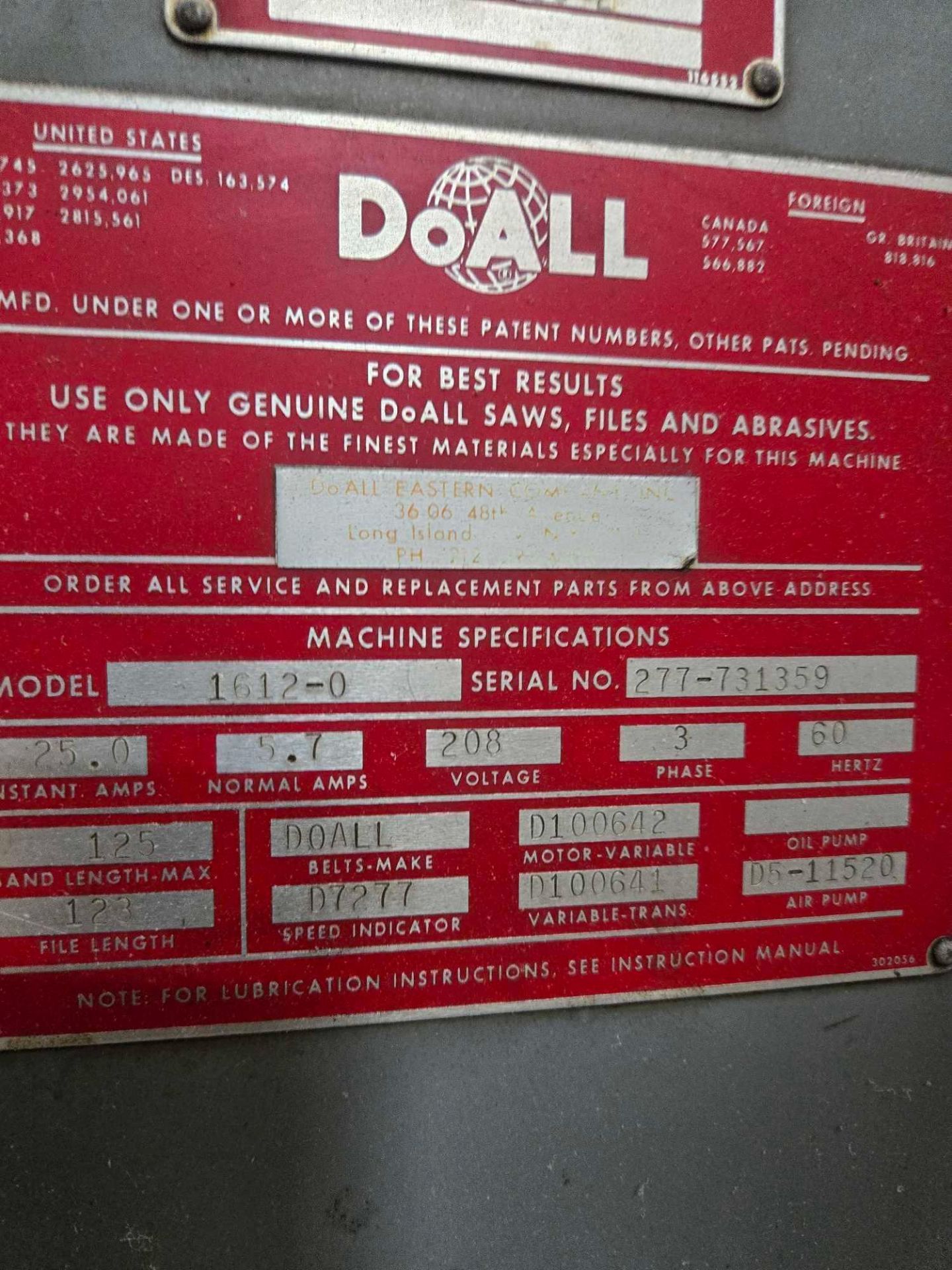 DOALL MODEL 1612-0 DBW-15 BAND SAW - Image 17 of 18