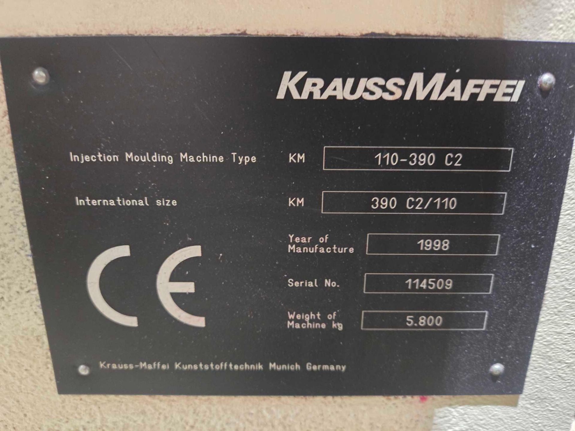 110 TON KRAUSSMAFFEI 110-390 C2 INJECTION MOLDING MACHINE MFG. 1998 - Image 17 of 17