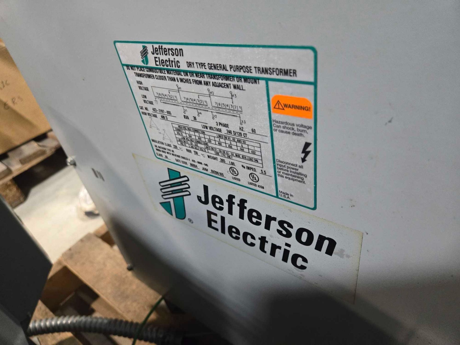 (2) HPS AND JEFFERSON 30KVA ELECTRIC TRANSFORMERS - Image 12 of 13