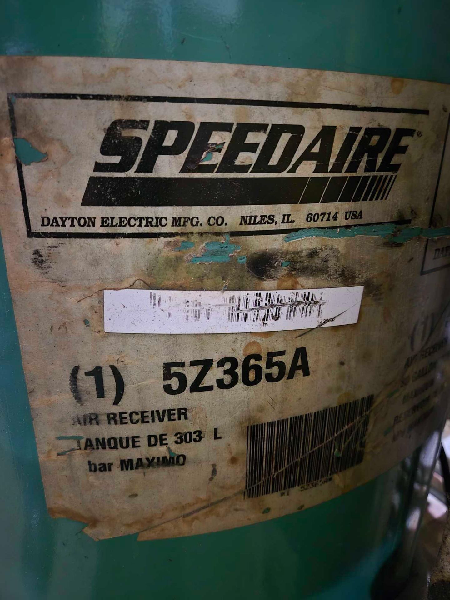 80 GALLON SPEEDAIRE PNEUMATIC PRESSURE TANK - Image 10 of 10