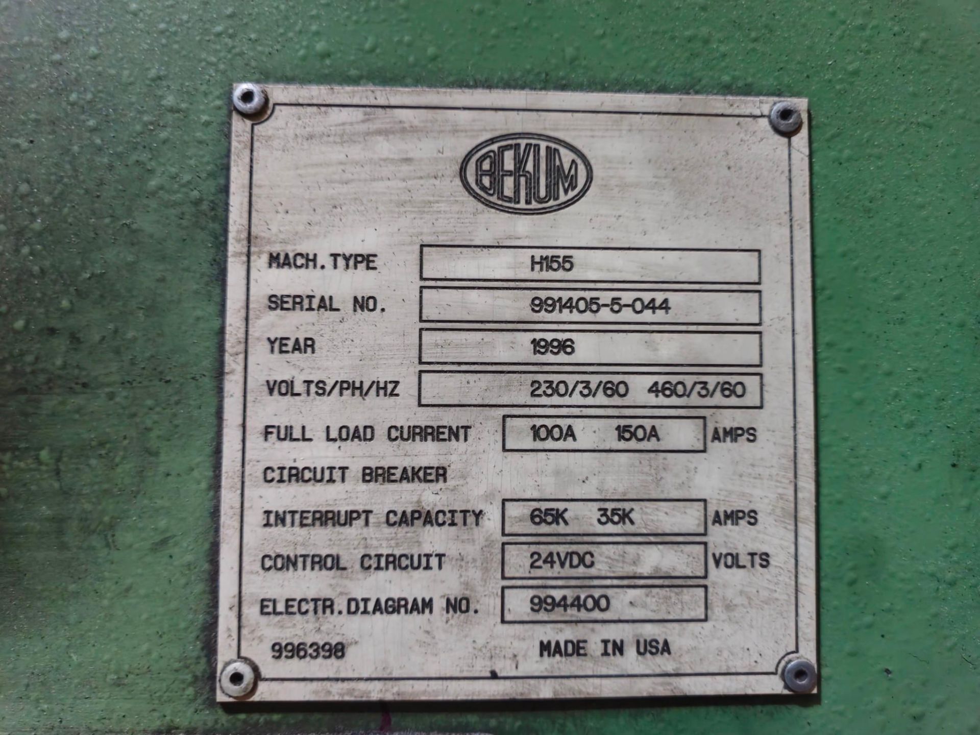 BEKUM H155 DUAL HEAD PARISON 90 MM EXTRUDER CONTINUOUS EXTRUSION BLOW MOLDING MACHINE, 1996 - Image 44 of 45