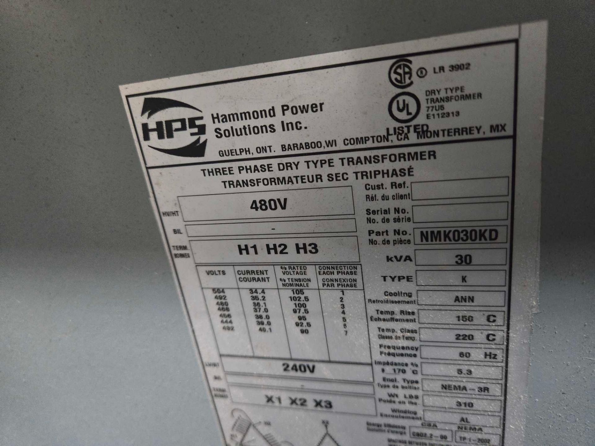 (2) HPS AND JEFFERSON 30KVA ELECTRIC TRANSFORMERS - Image 10 of 13