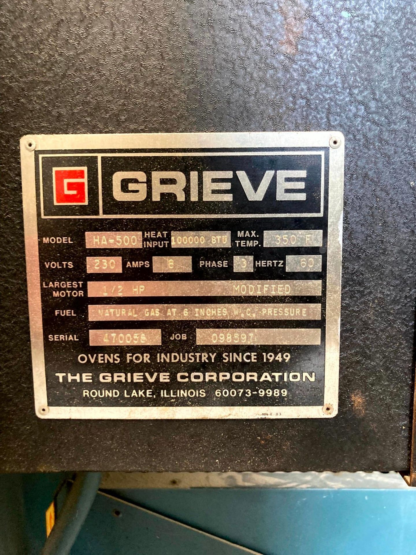 USED GRIEVE HA-500 OVEN - Image 9 of 10