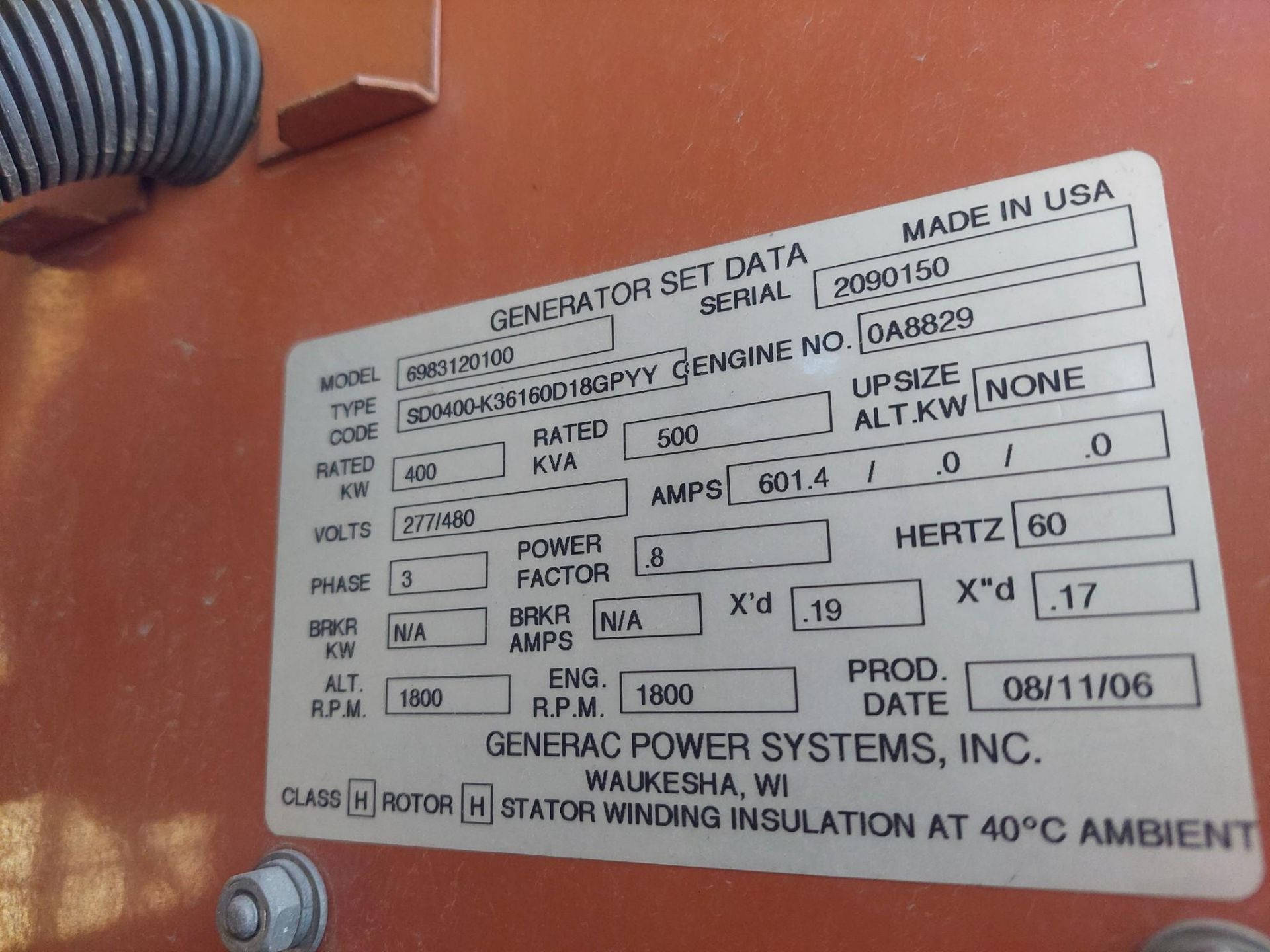 GENERAC 6983120100 400KW DIESEL GENERATOR MFG. 2006, 604 HRS - Image 27 of 27