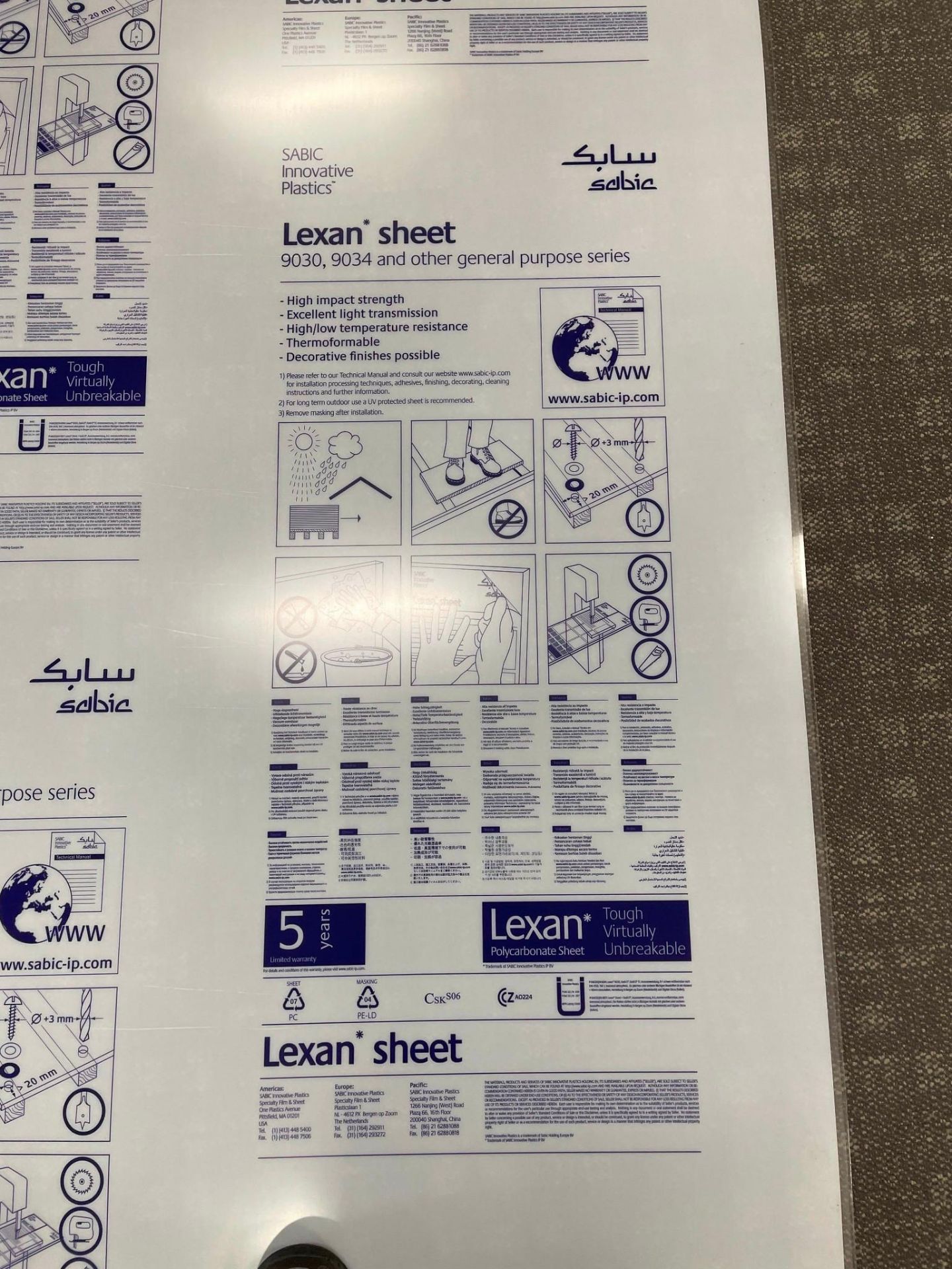 SKID OF LEXAN SHEETS, 334 SHEETS/SKID - Image 2 of 5