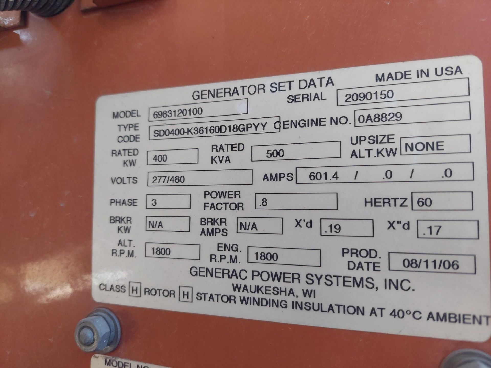 GENERAC 6983120100 400KW DIESEL GENERATOR MFG. 2006, 604 HRS - Image 26 of 27