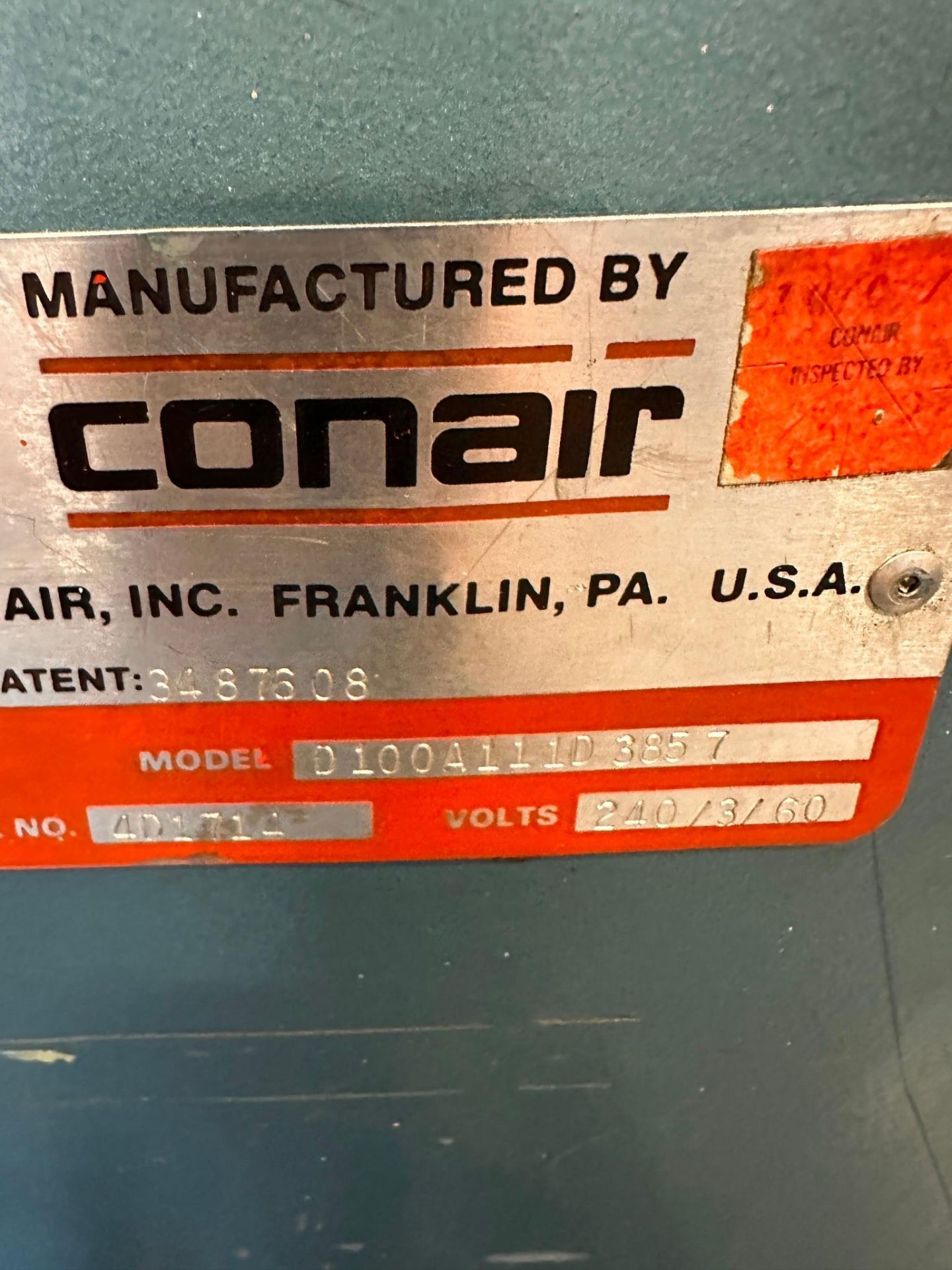 CONAIR MODEL 0100A 1110 3857100 CFM DRYER AND HOPPERMODEL 18052Z01 - Image 7 of 7