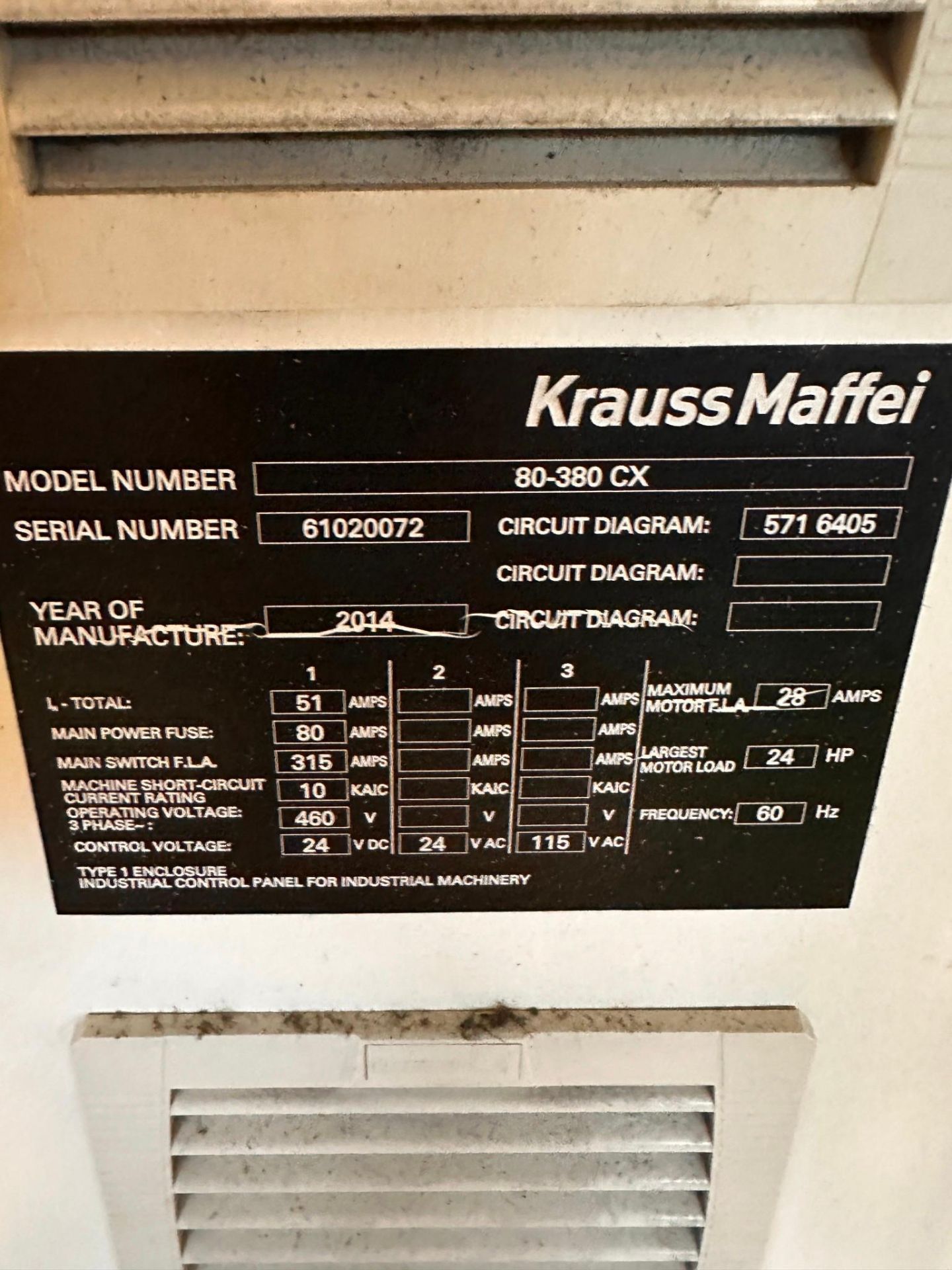 88 TON KRAUSS MAFFEI 80-380 CX INJECTION MOLDING MACHINE, 2014 - Image 16 of 17