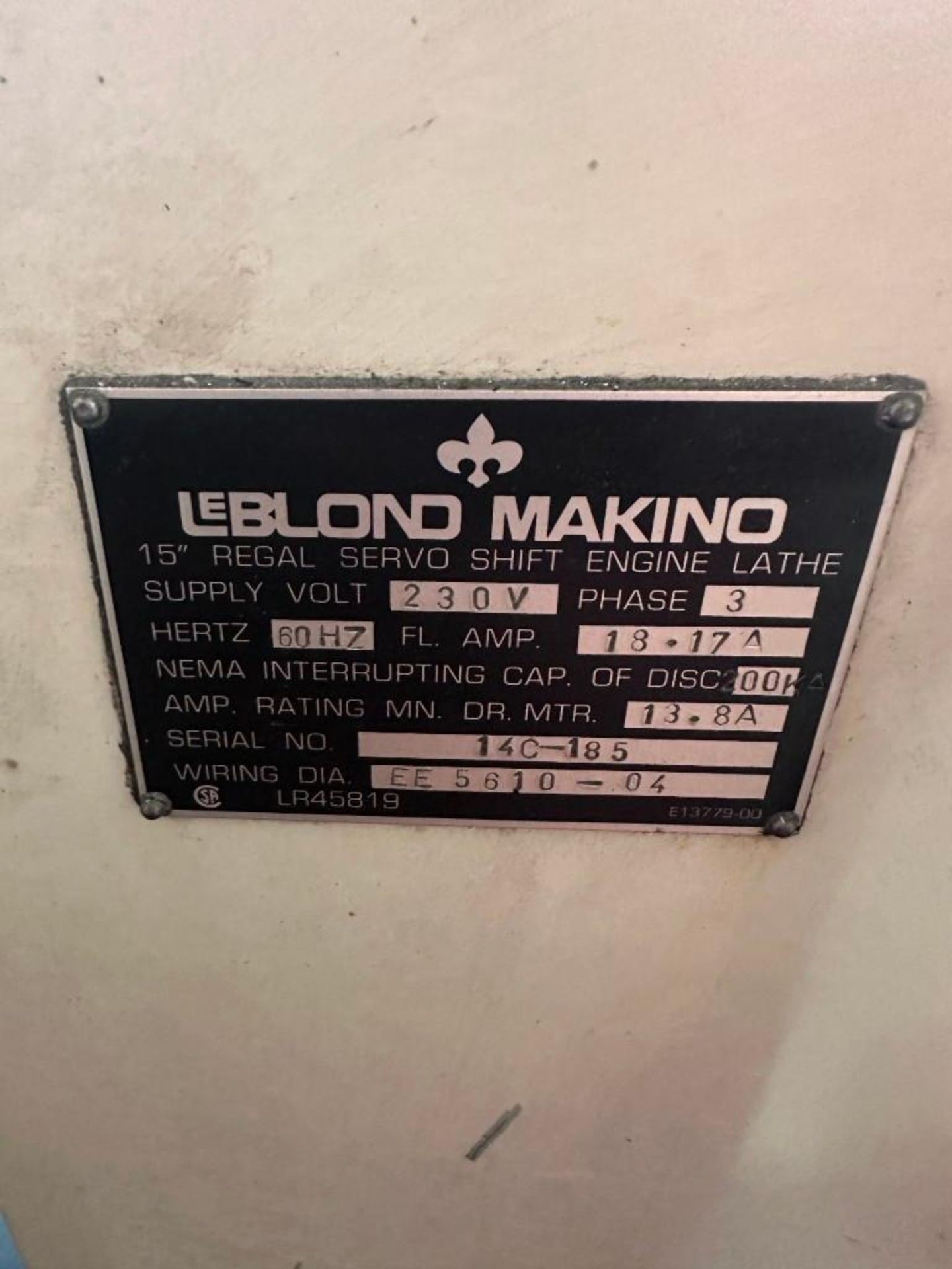 LEBLOND MAKINO 15" REGAL SERVO SHIFT ENGINE LATHE 15" X 54" - Image 8 of 8