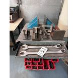 CART WITH CONTENTS, WORKHOLDING, WRENCHES, ANGLE PLATES