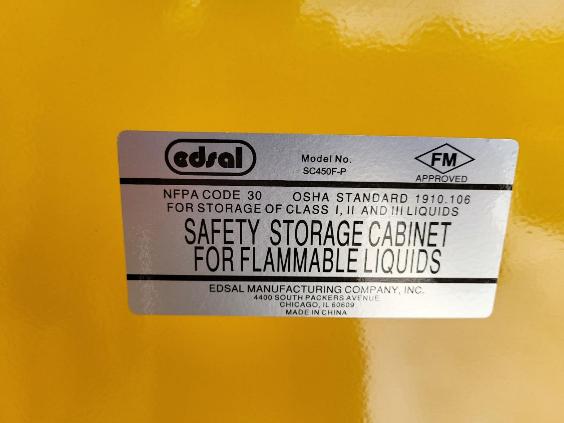 (2) EDSAL YELLOW METAL FIRE SAFE STORAGE CABINETS (CAN HOLD CLASS 3 LIQUIDS) - Image 5 of 5