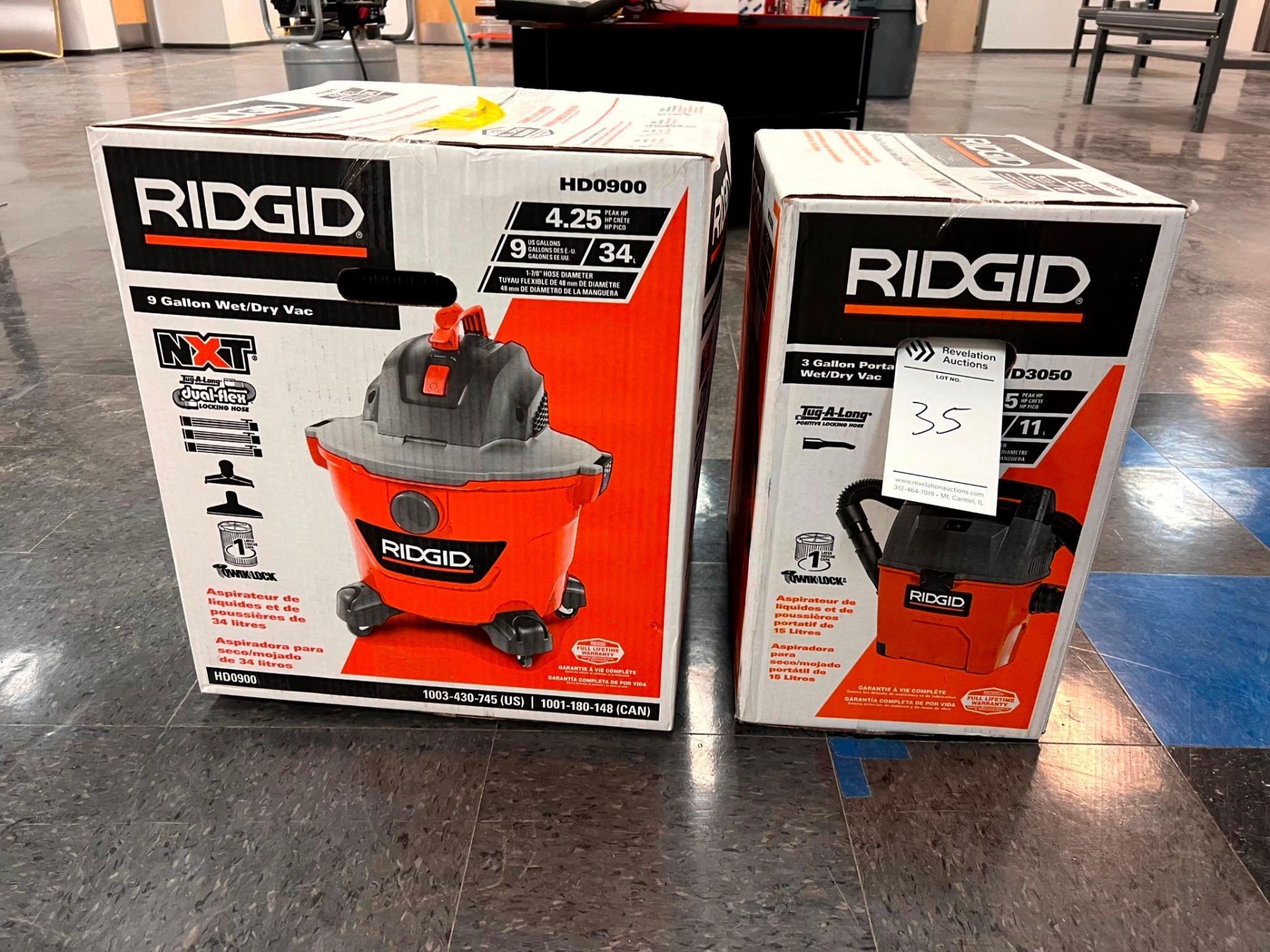 (2) RIGID SHOP VACUUMS (9 GALLON AND 3 GALLON)