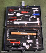 Multi piece tool kit in composite case - spanners, allen keys, screwdrivers, pliers