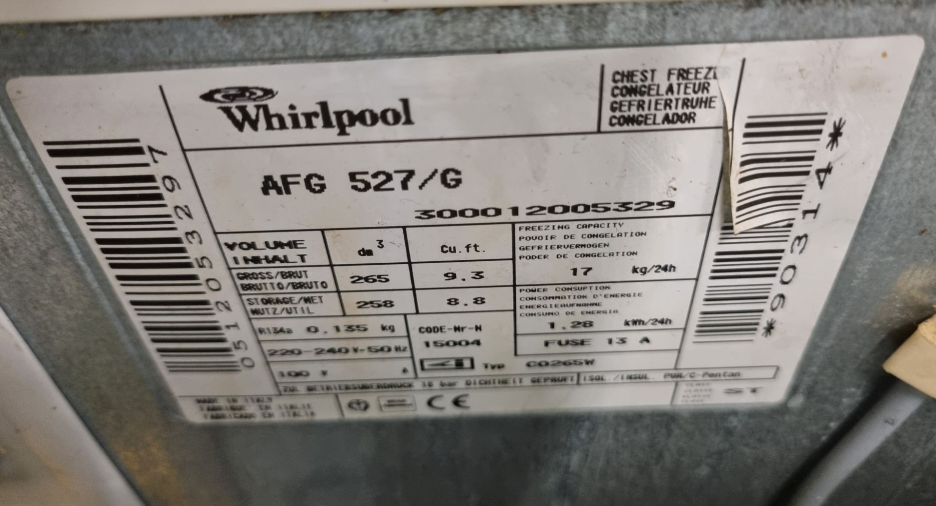 Whirlpool AFG527/G chest freezer - W 950 x D 650 x H 850mm - Image 5 of 5