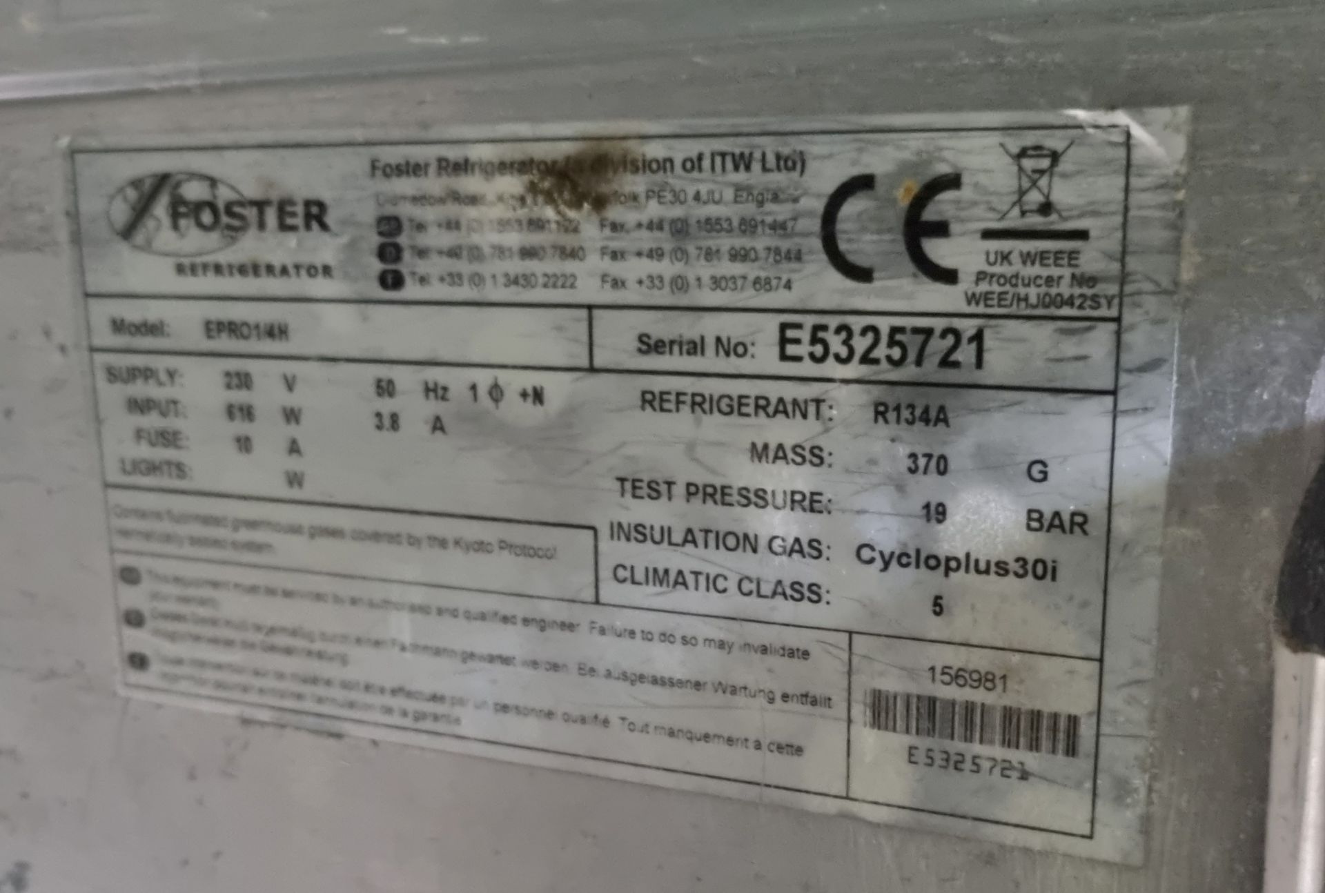 Fosters EPRO1/4H refrigerator - L 2320 x W 700 x H 830mm - Image 4 of 6