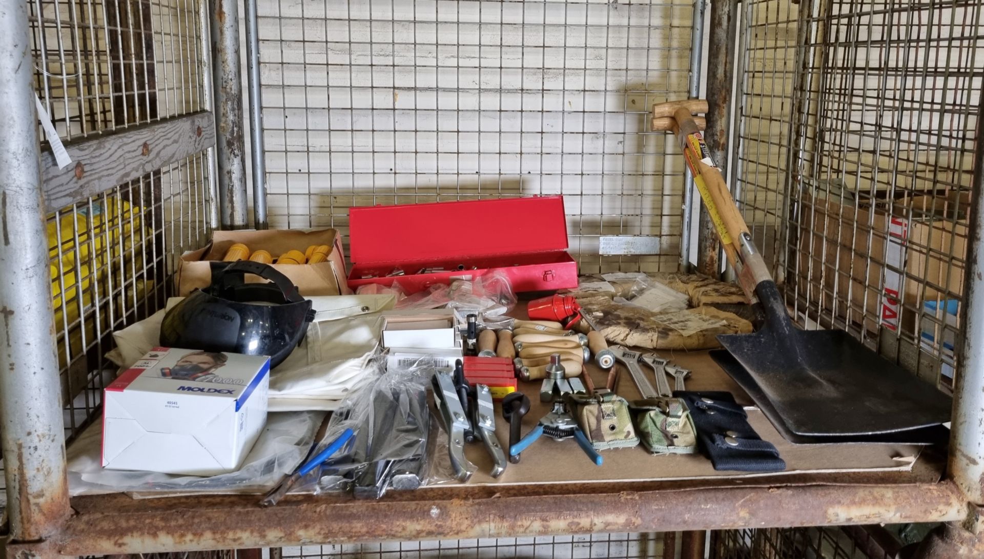 Workshop tools and equipment - shovels, sockets, file handles, adjustable spanners,