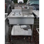 Stainless steel hand wash basin with splashback - L 790 x W 800 x H 980mm
