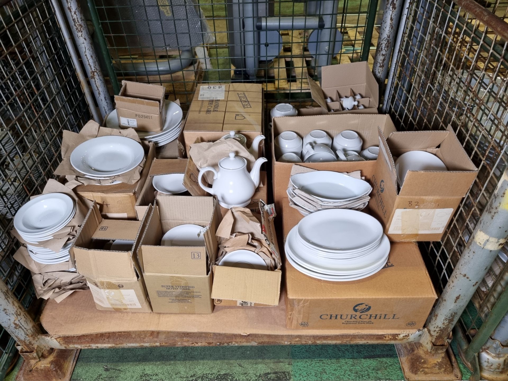 Catering Equipment - White plates, saucers, bowls, cups, teapot, salt + pepper pot - Image 2 of 5