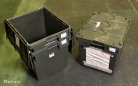 3x Green attached lid containers - W 420 x D 350 x H 400mm