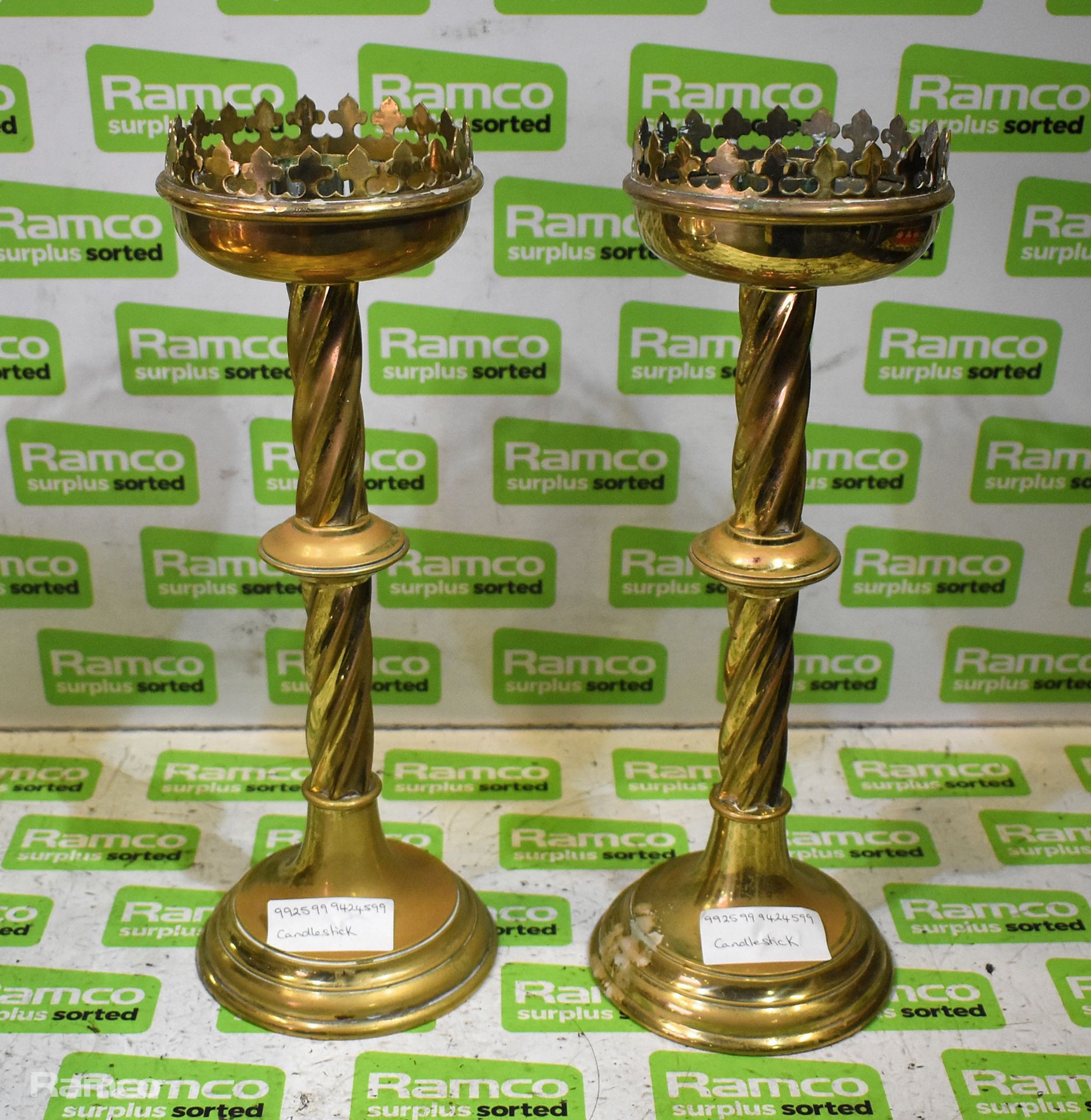 2x Brass plated candlestick holders - height: 360mm, Collection plate - diameter: 300mm, 2x EPNS sou - Image 4 of 10