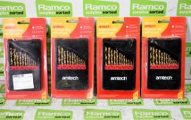 4x Amtech 13 piece HSS drill bit sets