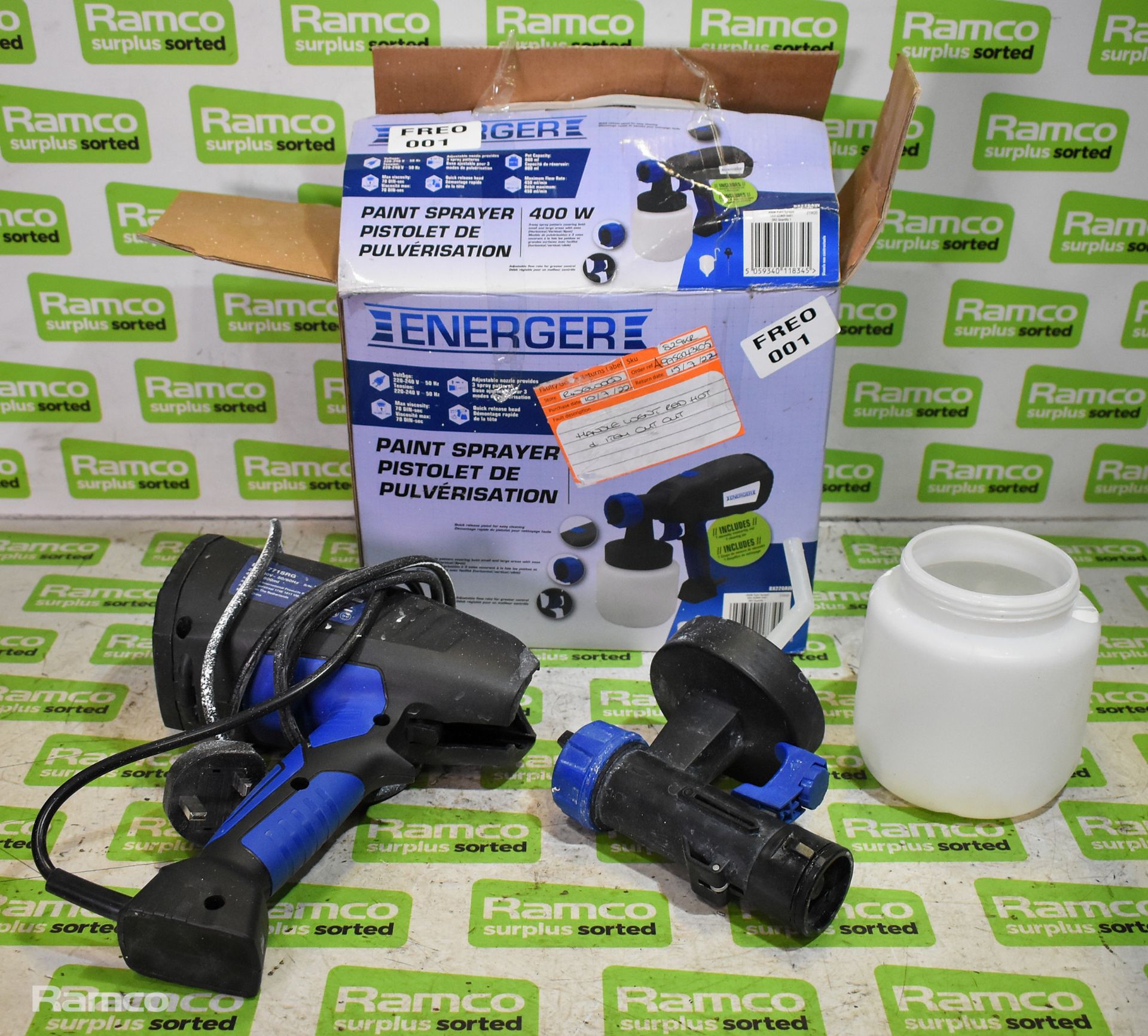 3x Energer 400 W paint sprayers - as spares and repairs, 2x Erbauer EDLS160 160 W sanders - spares - Image 9 of 22