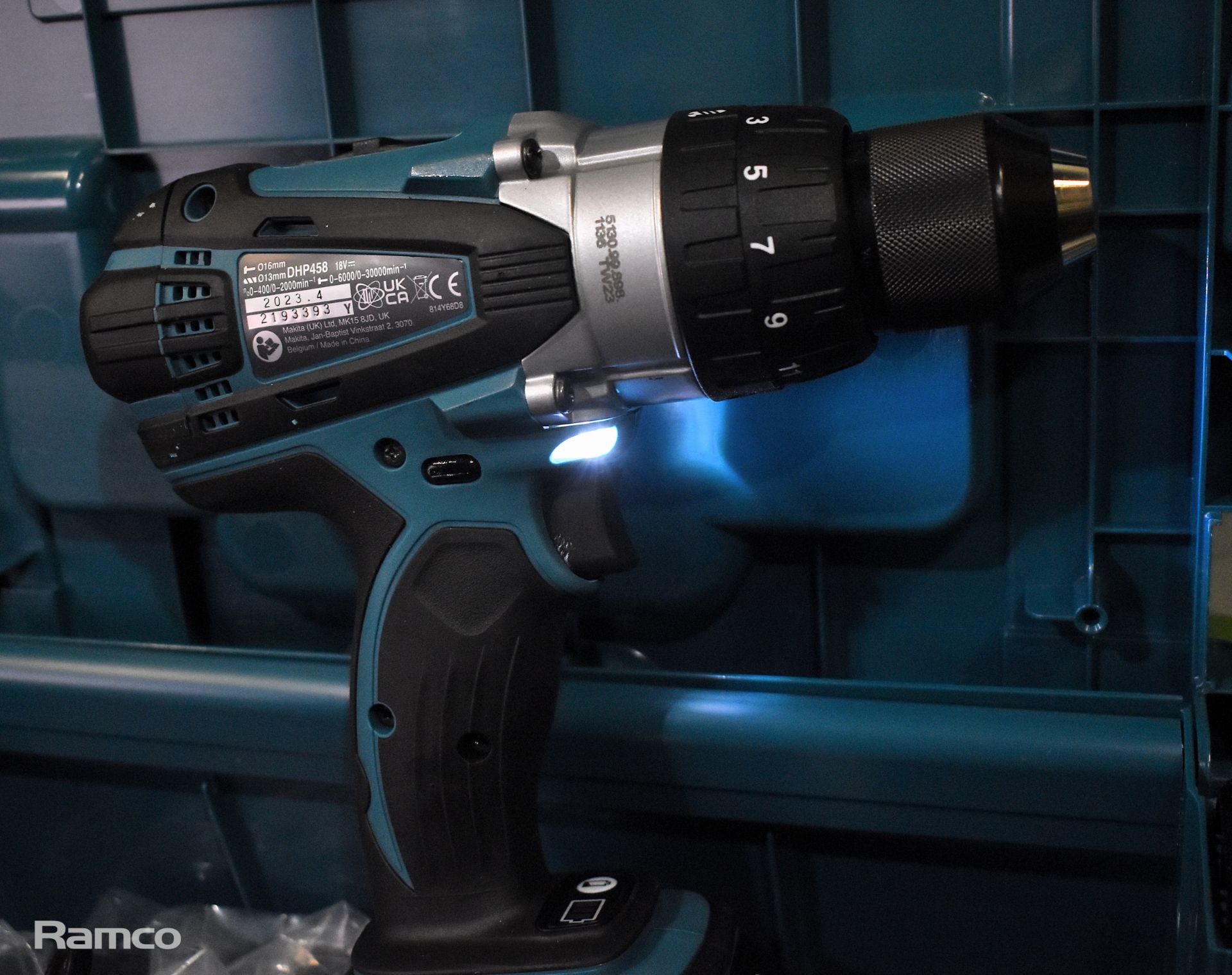 Makita DHP458RTJ 18v combi drill with 2x 5.0Ah batteries and charger - in case - Image 6 of 10
