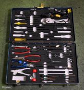 Multi piece tool kit in composite case - spanners, allen keys, screwdrivers, pliers