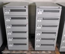 2x Leabank 6 drawer filing cabinets - W 470 x D 630 x H 1020mm - NO KEYS